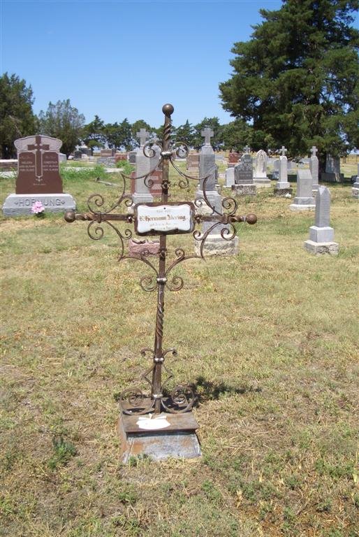 Handmade iron grave marker, cemetary, Windthorst, KS by marnox1