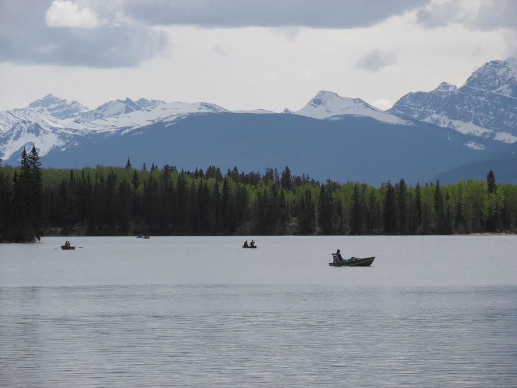 Spring Boating On Pyramid Lake In Jasper National Park AB May '15 by David Cure-Hryciuk