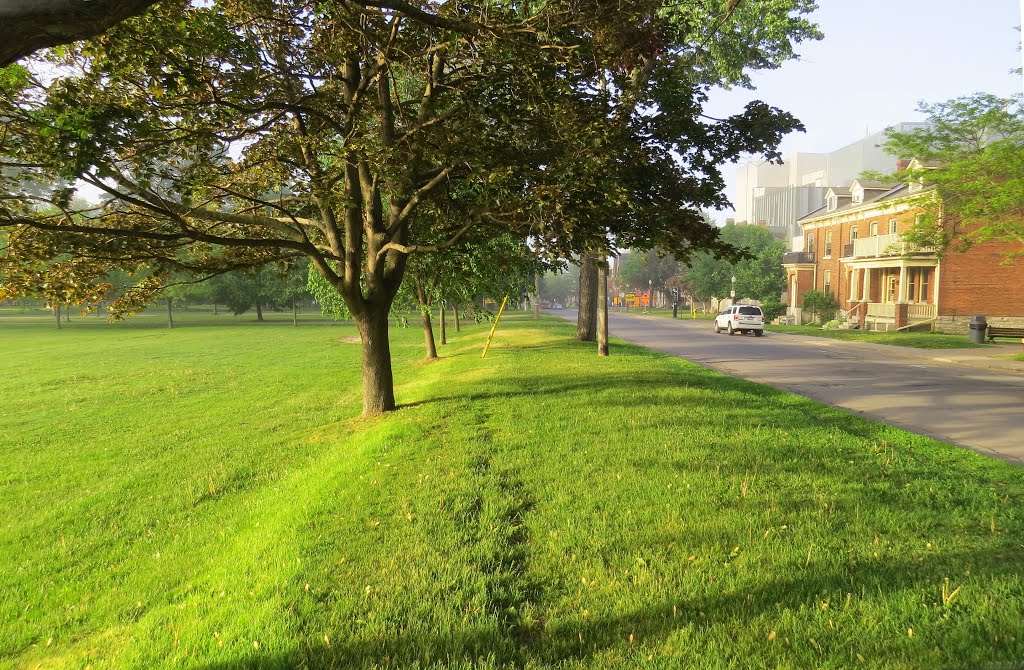 The Kingston Portsmouth & Cataraqui St. Railway Co. ran horse drawn street cars along this berm from 1877 to 1993. It was electrified in 1893. Their rolling stock of 25 cars was lost in a fire in 1930. This line ran from Princess St. along King, up Barrie, west on Union, south on Ellerbeck and west on King to the Rockwood Asylum across from St.Lawrence College. It also ran to Lake Ontario Park in summer which was owned by the railway then. Adult fare was 5 cents, children 1 cent in 1914. Hydro was $1.20 / kWh in 1926. by Steve Manders