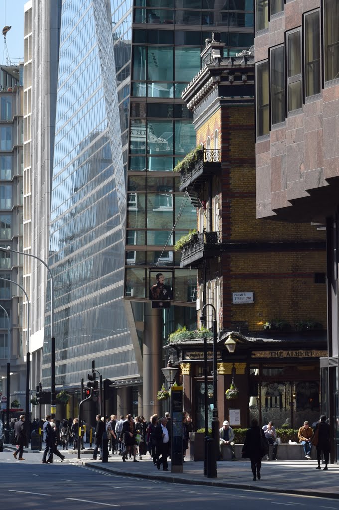 The old Albert pub sandwiched between modern office blocks by Fiona Killick