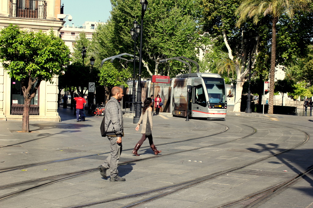 SEVILLA (ANDALUCÍA) EL TRANVÍA, EN LA PLAZA NUEVA by JOSE LUIS OROÑEZ