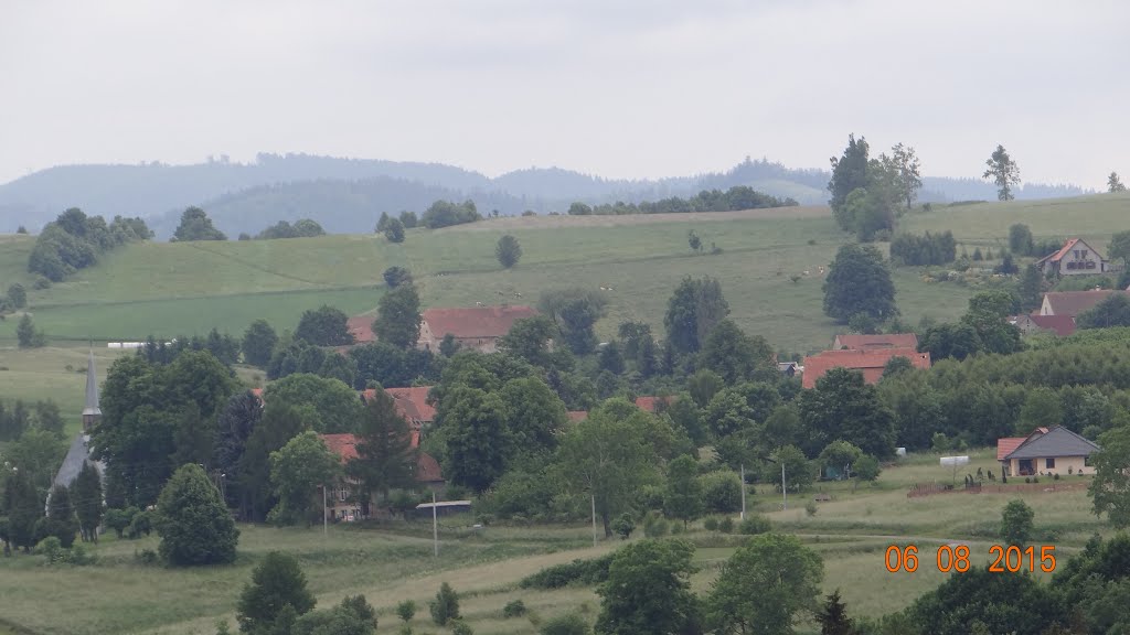 Zamek Grodno (niem. Kynsburg) – zamek położony w południowej części Gór Wałbrzyskich na szczycie góry Choina (450 m n.p.m.): widok z wieży by Andrzej Wacławek