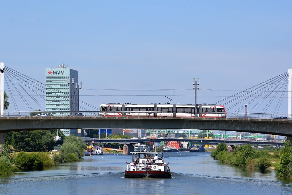 Auf dem Neckar mit Blick auf die Ebertbrücke by hadewephoto