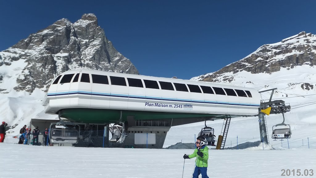 Bottom Station of Cervinia Lift "N" with Monte Cervino in the Background by Irmantas Kanapeckas