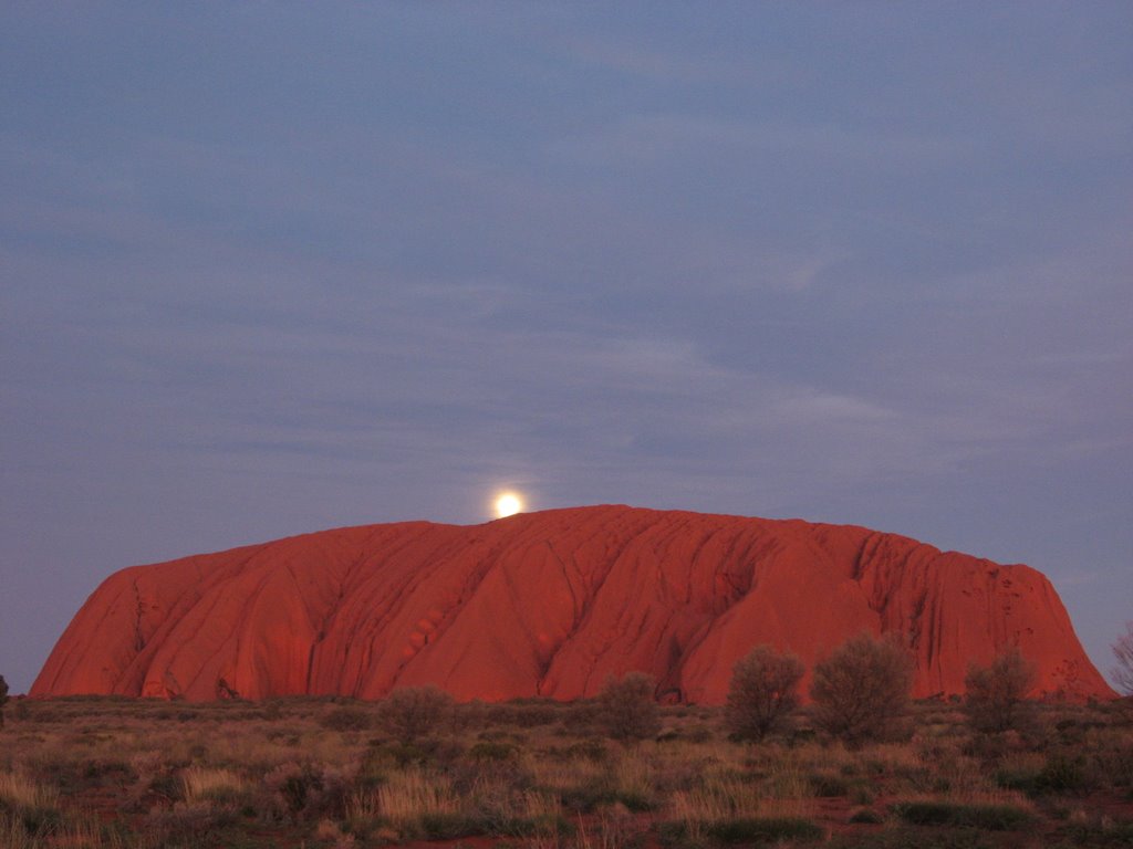 Ayers Rock in evening with moon by pucci.ash