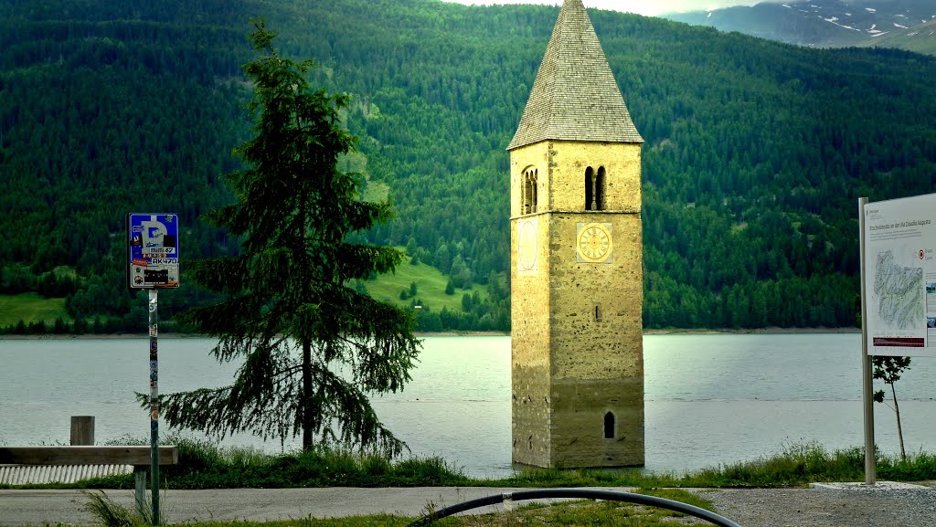 Graun im Vinschgau: Reschensee Kirchturm T2015-06-16_1P 032 © http://www.fahidi.eu by Béla Fahidi