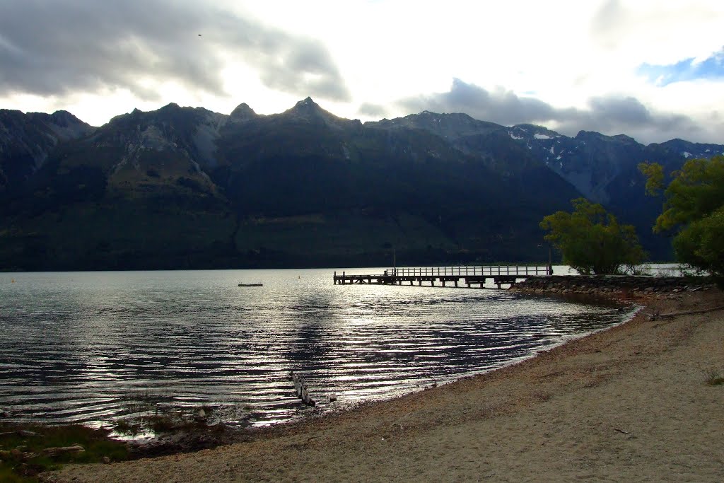 Jetty and grand mountains, Glenorchy, Otago by Murray Kerr