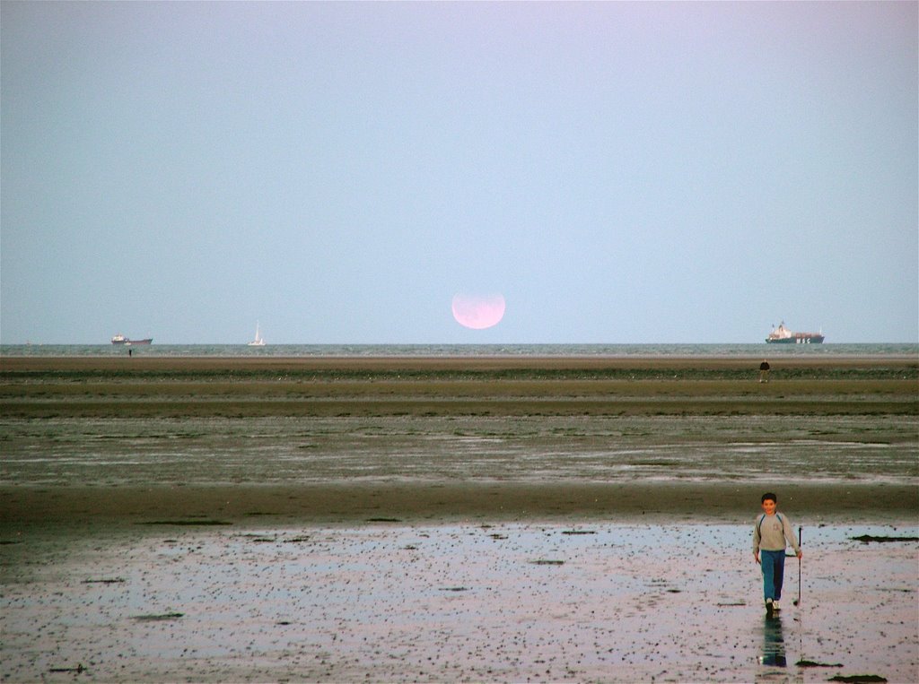 Sandymount: Moonrise - partially eclipsed by Marcus Casey