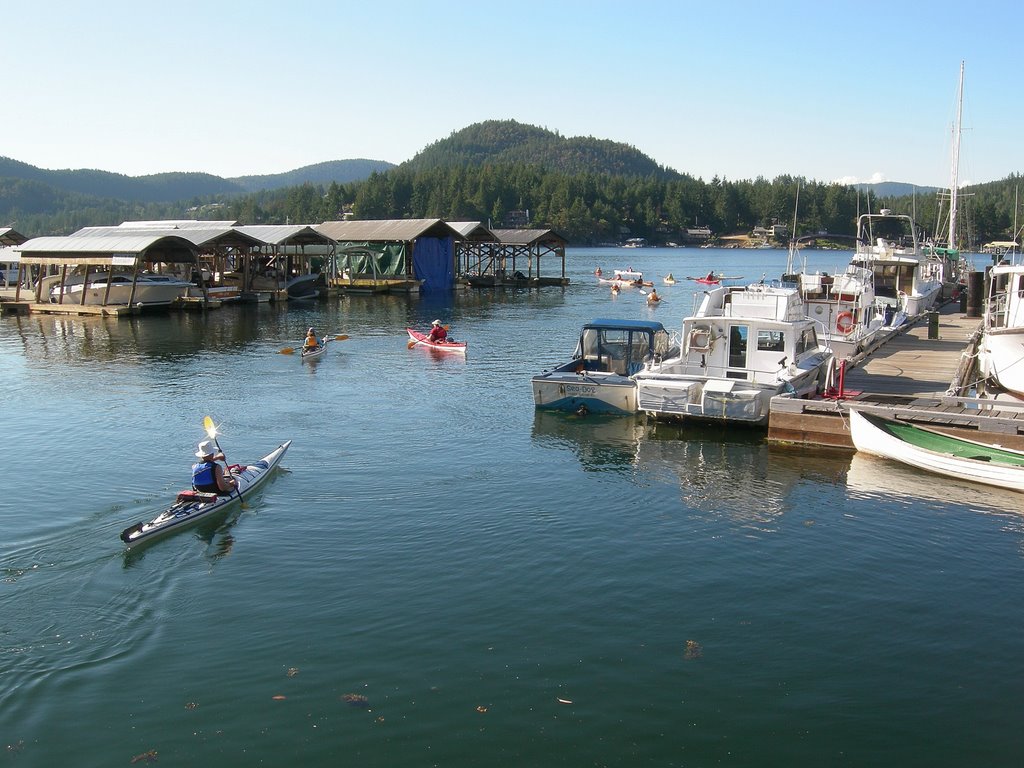 Kayakers setting out by seabow