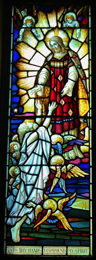 Stained glass panel in the Crematorium at Mount Pleasant Cemetery in Toronto. by Red Meadows