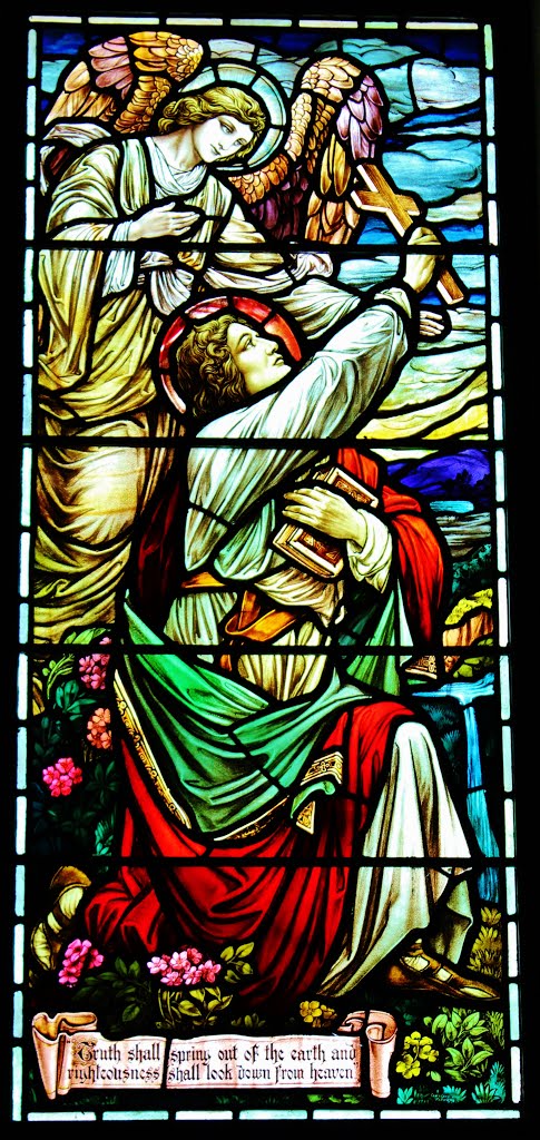 Stained glass panel in the Crematorium at Mount Pleasant Cemetery in Toronto, Ontario. by Red Meadows