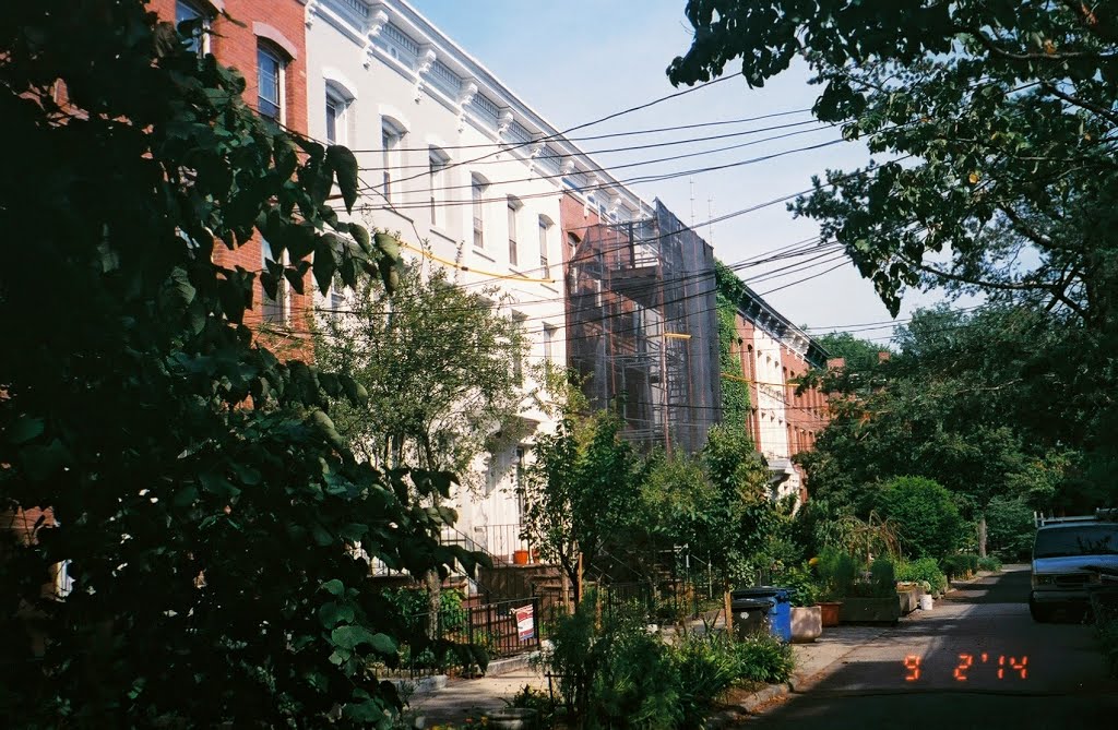 This delightful block of row houses were renovated instead of bulldozed by the urban renewers: Court Street in the Wooster Square neighborhood. (Sept.2014) by miklospogonyi