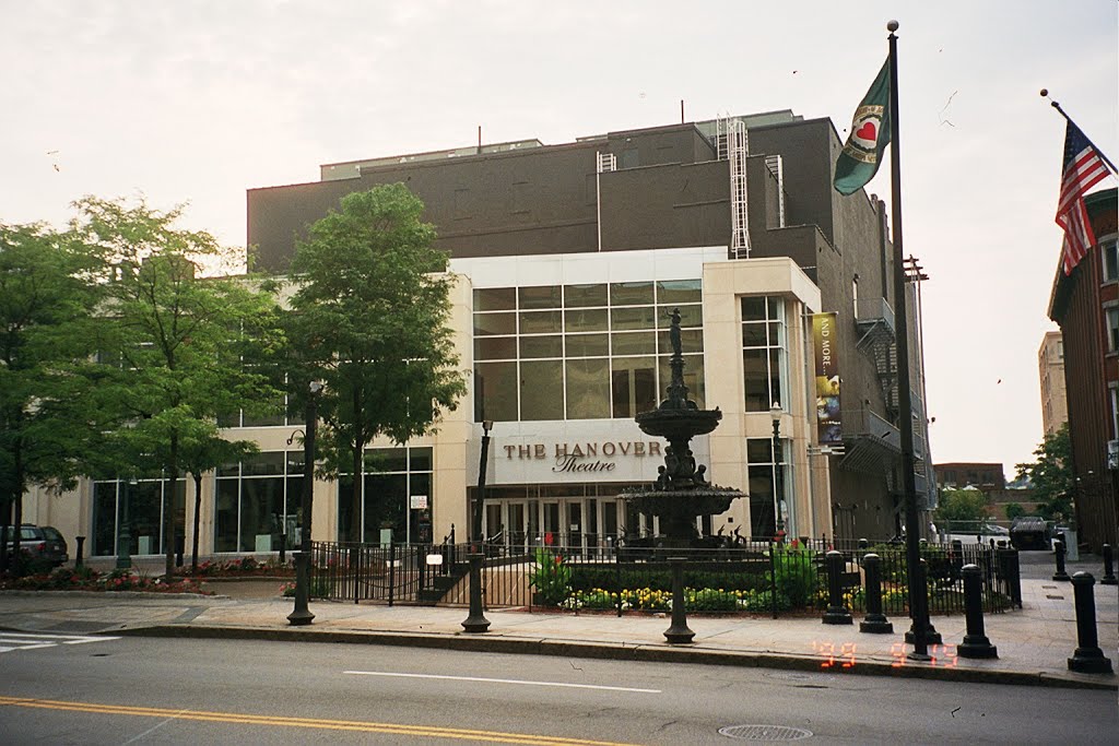 The newly re-opened Hanover Theater for the Performing Arts is housed in a former movie theater that opened in 1926. The Hanover is located on Federal Square, where Main Street and Southbridge Street meet. (Aug. 2009) by miklospogonyi