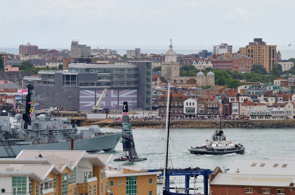 Ben Ainslie's winning boat Landrover Bar ~ America's Cup World Series race Portsmouth close to HMS St Albans by Nick Weall