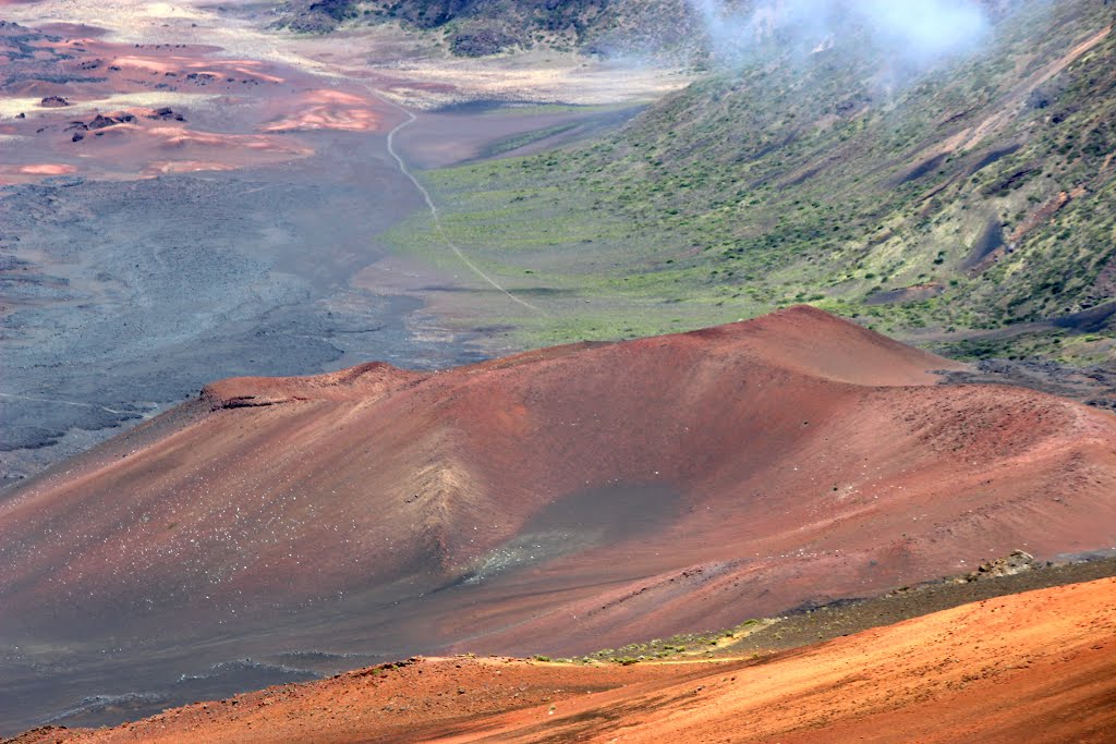 Red sand hill and small crater inside Haleakala National Park, Maui, Hawaii by Aaron Zhu