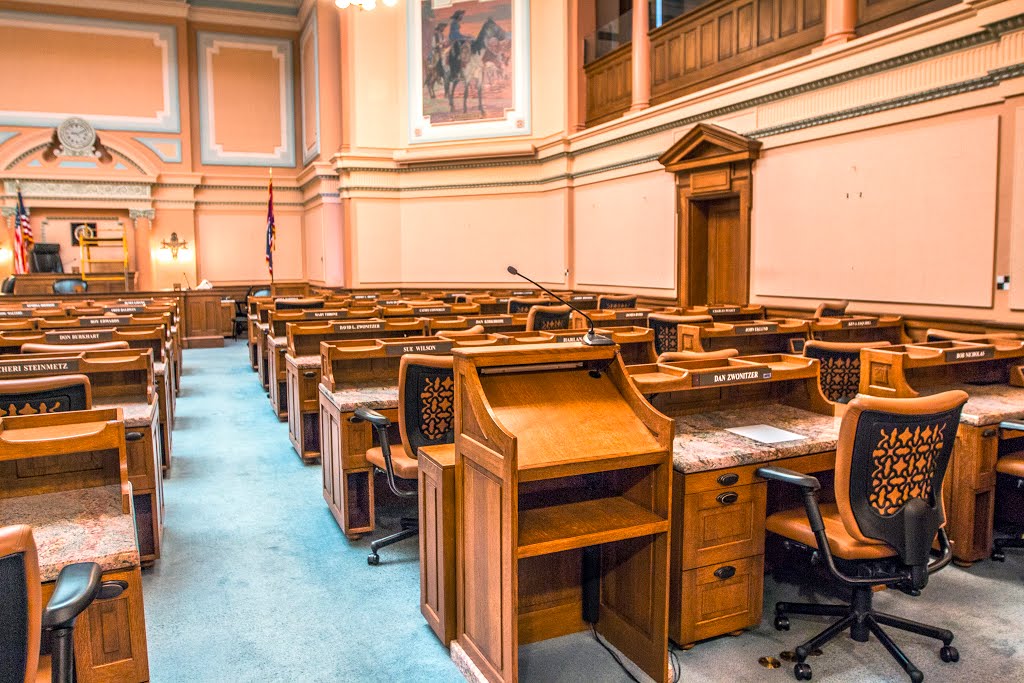 The southern side of the State of Wyoming House of Representatives Chamber, located towards the end of the east wing of the second floor of the Wyoming State Capitol Building at 200 W. 24th St., Cheyenne, Wyoming by Elifino 57