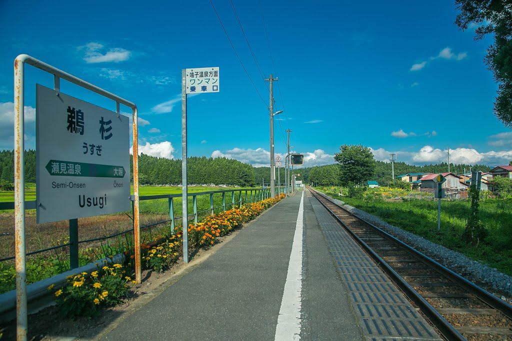 鵜杉（うすぎ）駅ホーム風景　JR陸羽東線（奥の細道湯けむりライン）　山形県最上町 by 犬山にゃん太郎