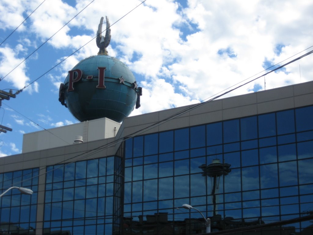 Newspaper Building Spinning Ball with Space Needle Reflection by jasonross1234