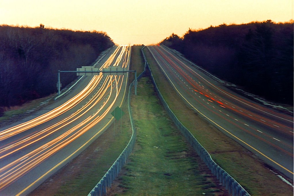 Looking South on State Route 24 from the Blue Hills Reservation footbridge, Randolph, Massachusetts by © Tom Cooper