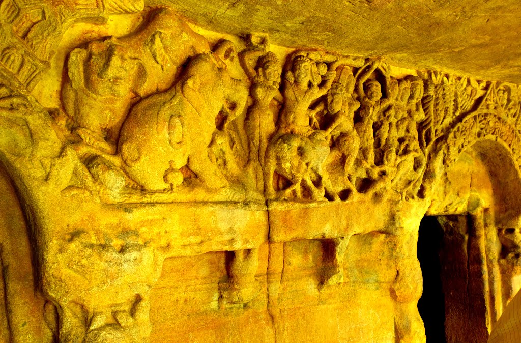 Stone Sculpture inside of the cave,Khandagiri, Bhubaneshwar, Odisha, India by Kamalakar Anthati