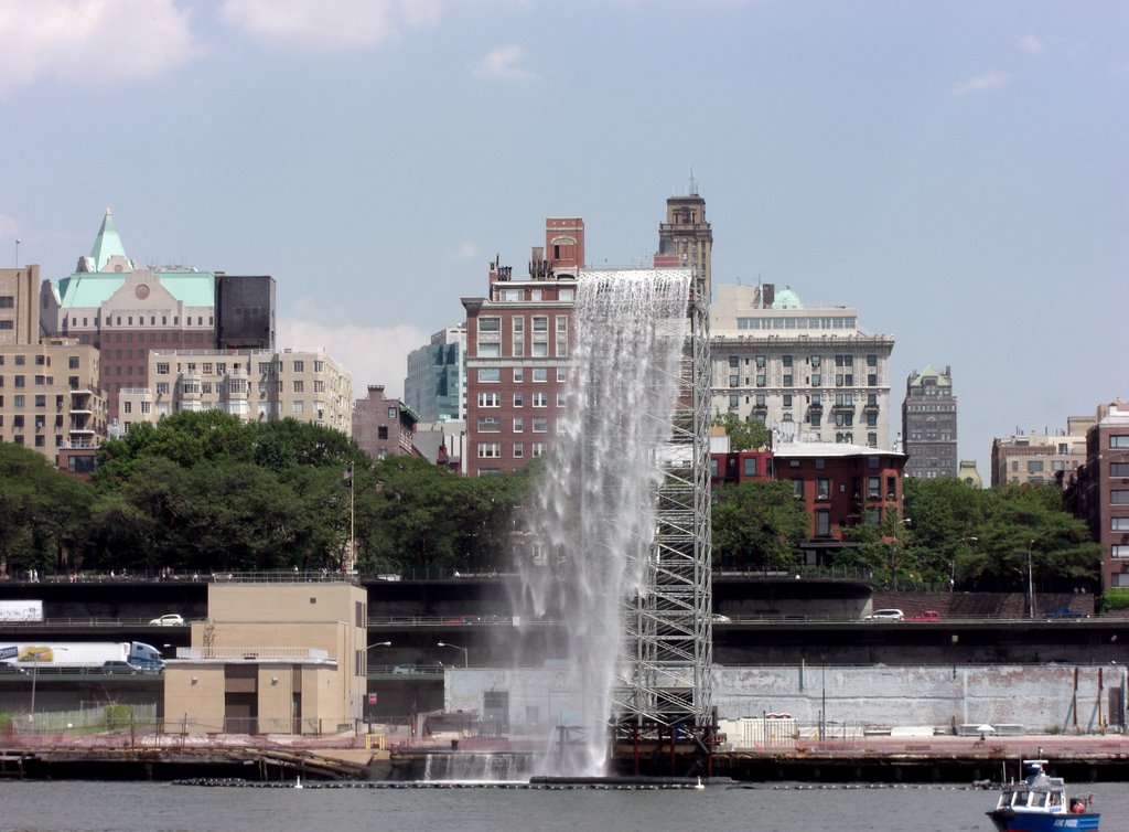 NYC waterfalls at the Brooklyn Pier by njtlandry