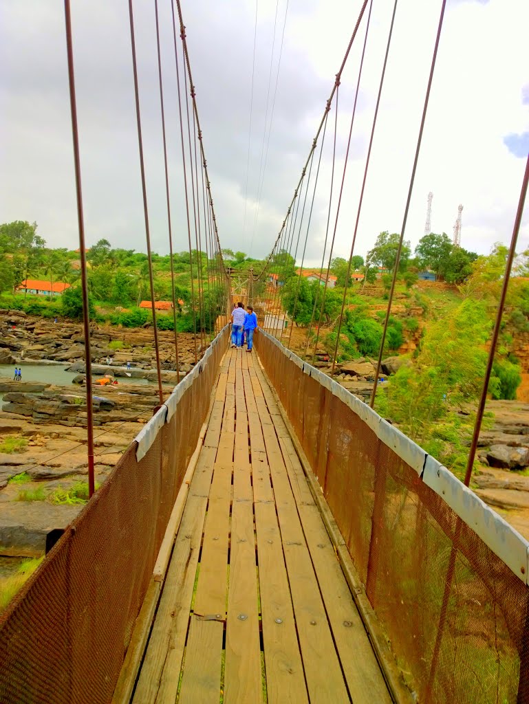 Hanging Bridge across Ghataprabha River,Gokak Falls, Karnataka, India by Kamalakar Anthati