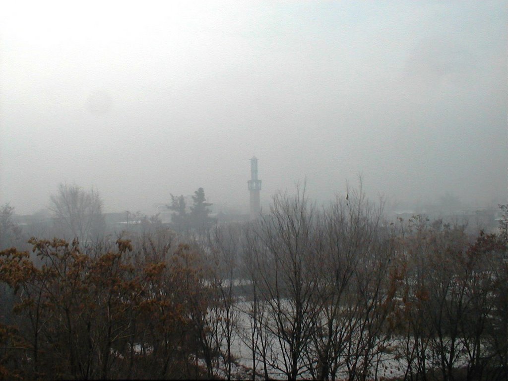 Kabul mosque in the morning fog 2005 by bruce545