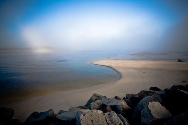 Noosa River mouth morning fog by robertburcul