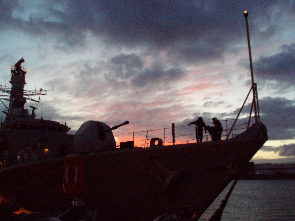 Hms Sheffield Dawn Portland Port. by aslanman