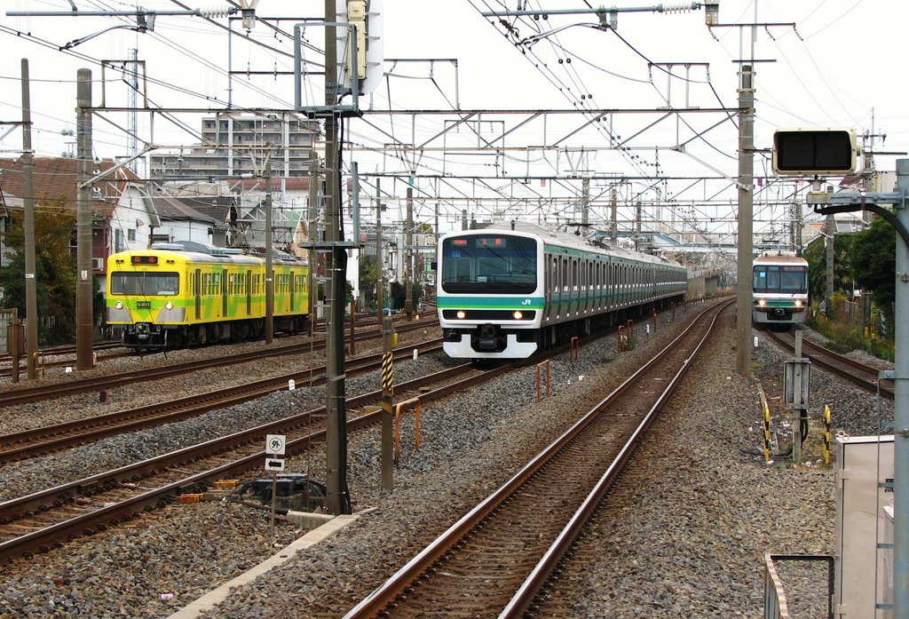 Mabashi station, 3 trains arriving! by Dotaku