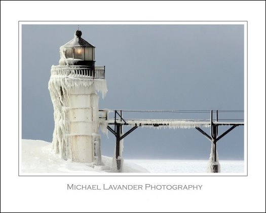 St. Joseph North Pier Lighthouse in Winter by mlavander