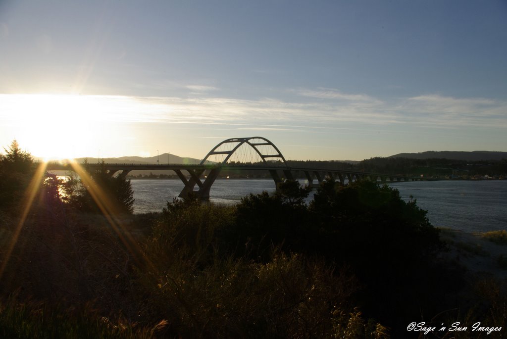 Sunrise on Hwy 101 Bridge over Alsea Bay at Waldport, Oregon by Sagensun