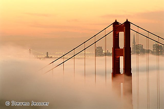 LocalColorCards.com • Golden Gate Bridge in the Fog with SF skyline by localcolorcards.com