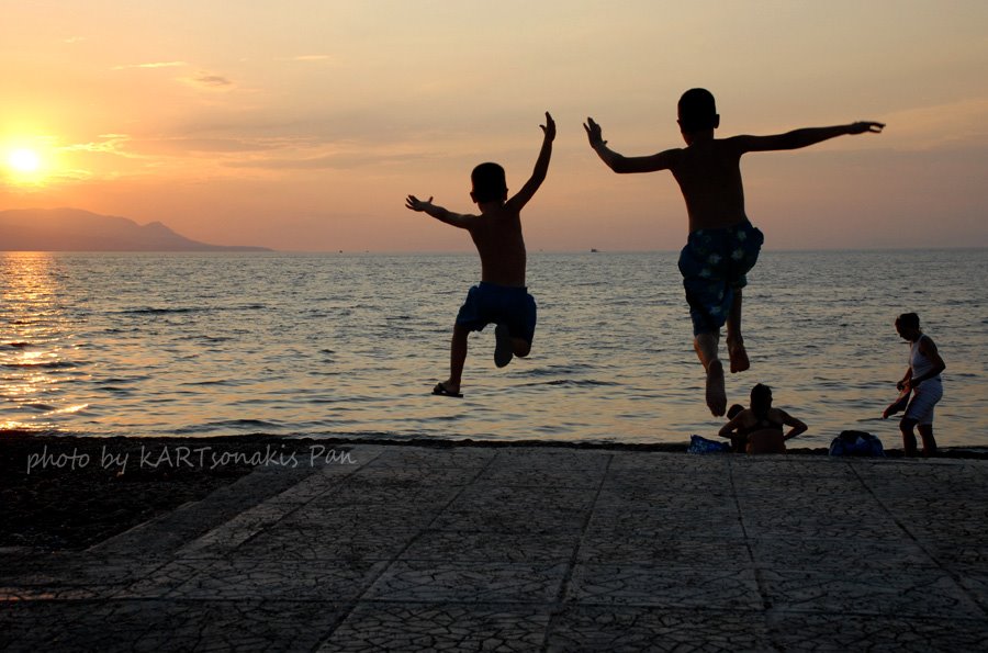 Summer Sunset beach Kalamia Corinth in Hellas (Greece) Καλοκαιρινό Ηλιοβασίλεμα στην παραλία Καλάμια Κόρινθος Ελλάδα by Pan Kartsonakis