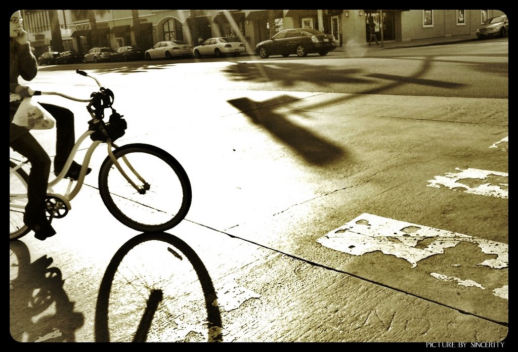 Riding bicycle with shopping bags by salimdemirel