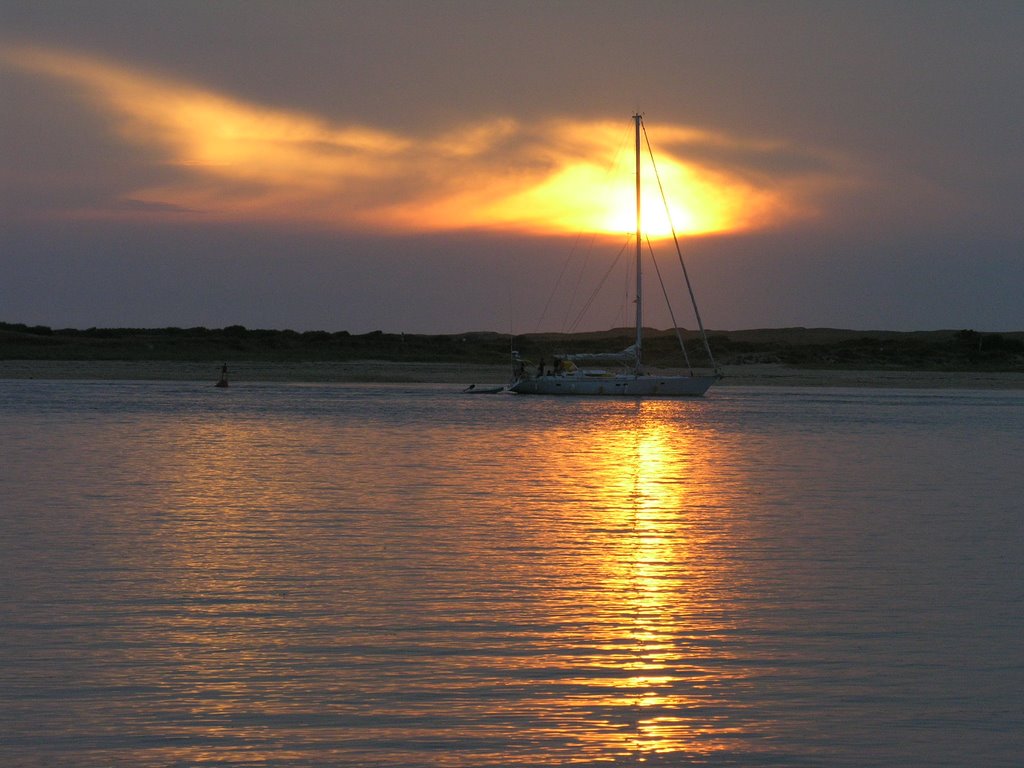 Sunset with boat/K.G. by Koene G. de Boer