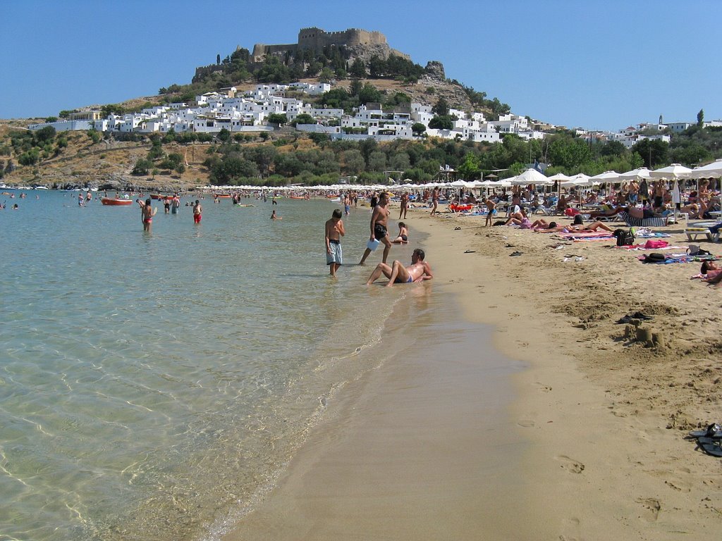 Lindos beach with the Acropolis by Atti