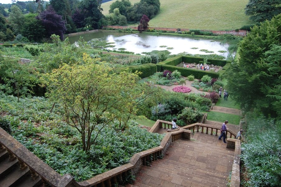 Steps, formal gardens and Mirror Lake at Upton House August 2008 by Peter Bernard