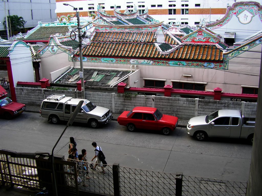 Bangkok Skytrain, BTS Station: Saphan Taksin, View from the Station Platform, Chinese Temple by Uwe Werner