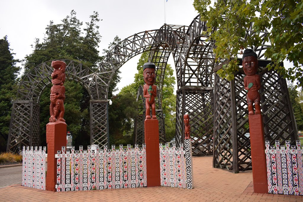 Maori Carvings at Government Gardens entrance by larshe