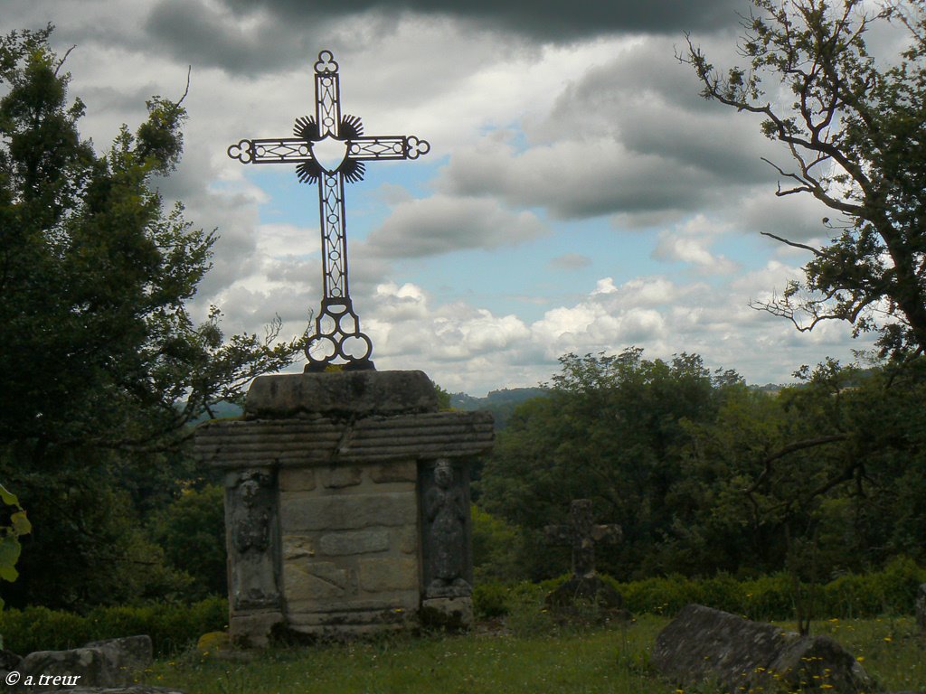 Cross on Graveyard - Eglise Romane Le Chalard by Treur