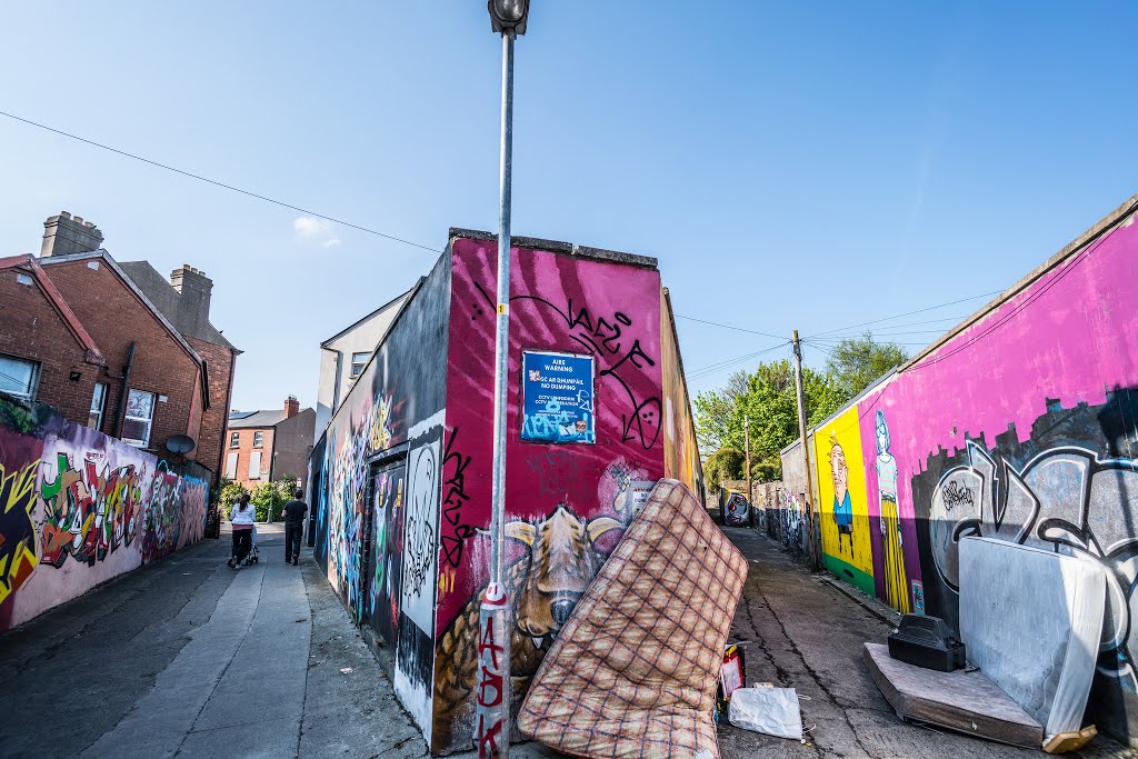 URBAN EXPRESSION AND DEPRESSION CABRA PARK LANEWAY PHIBSBOROUGH [PHOTOGRAPHED USING A VOIGTLANDER 15mm LENS] by William Murphy