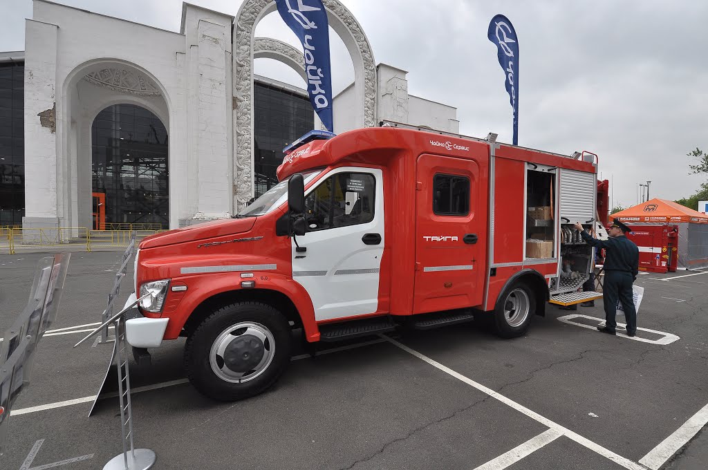 Fire fighting tank truck GAZon NEXT C41R13 Taiga ATS-1,0-40/4 at Integrated Safety and Security Exhibition 2016 by IPAAT