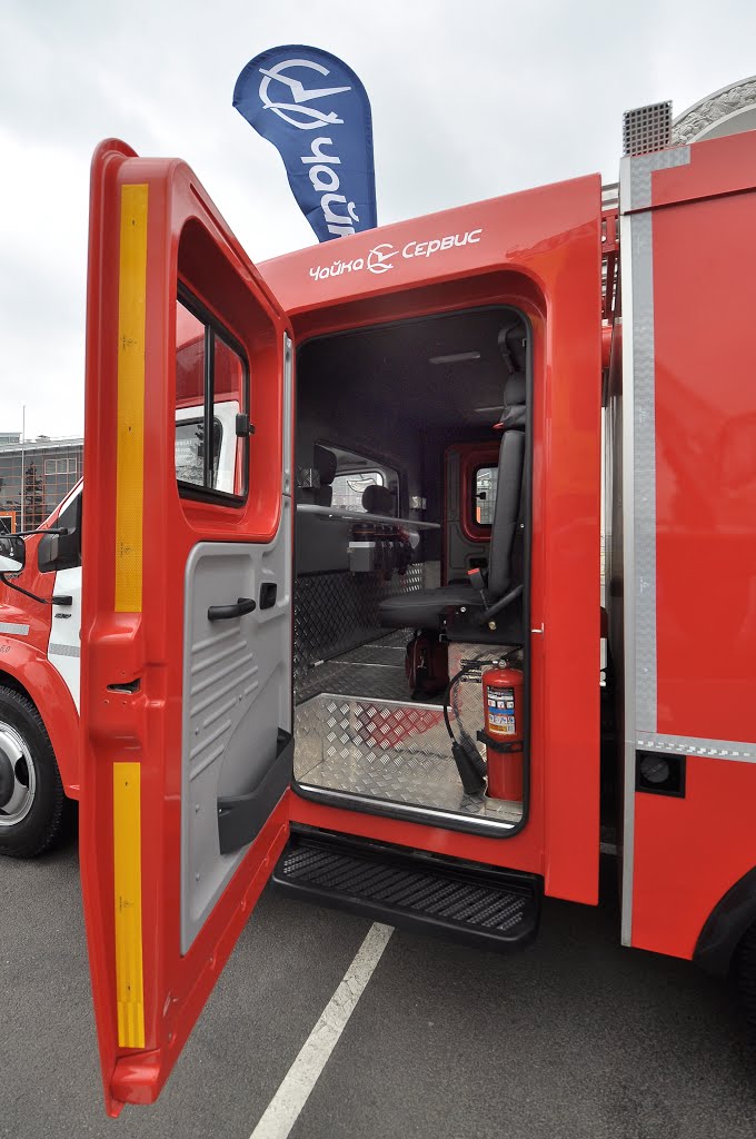 Cabin of fire fighting tank truck GAZon NEXT C41R13 Taiga ATS-1,0-40/4 at Integrated Safety and Security Exhibition 2016 by IPAAT