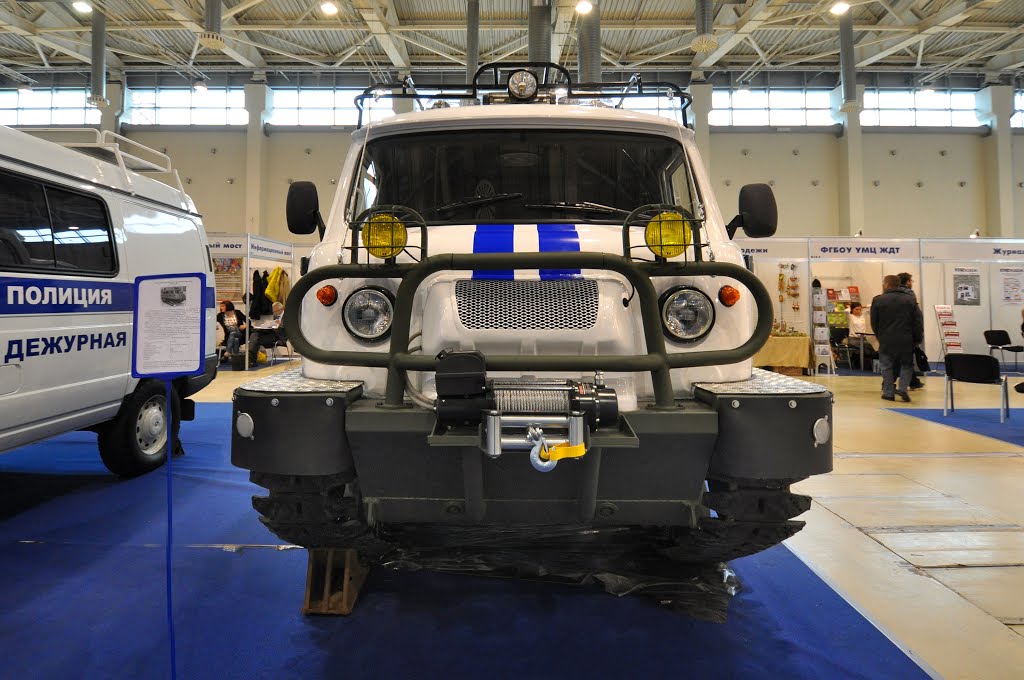 Police van 1994-SDCH based on shassis terrain vehicle Uzola ZVM-2411 at Integrated Safety and Security Exhibition 2016 by IPAAT