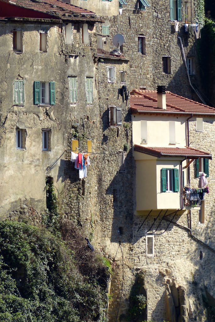 Clotheslines in afternoon sun. Ceriana, Liguria by Helvi H.