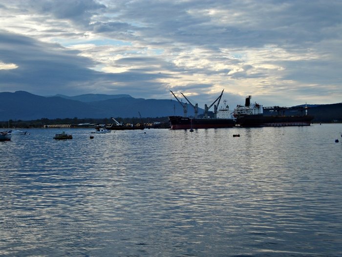 Ships loading at Cowichan Bay by Arencee