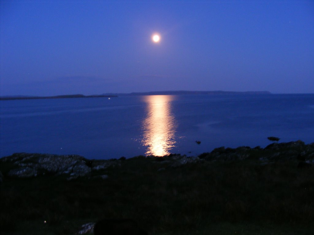 Moonrise over Loch Indaal looking from Lighthouse to the Oa by mortyone