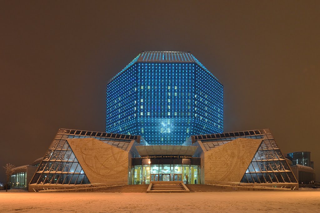 National Library of Belarus at night by IPAAT