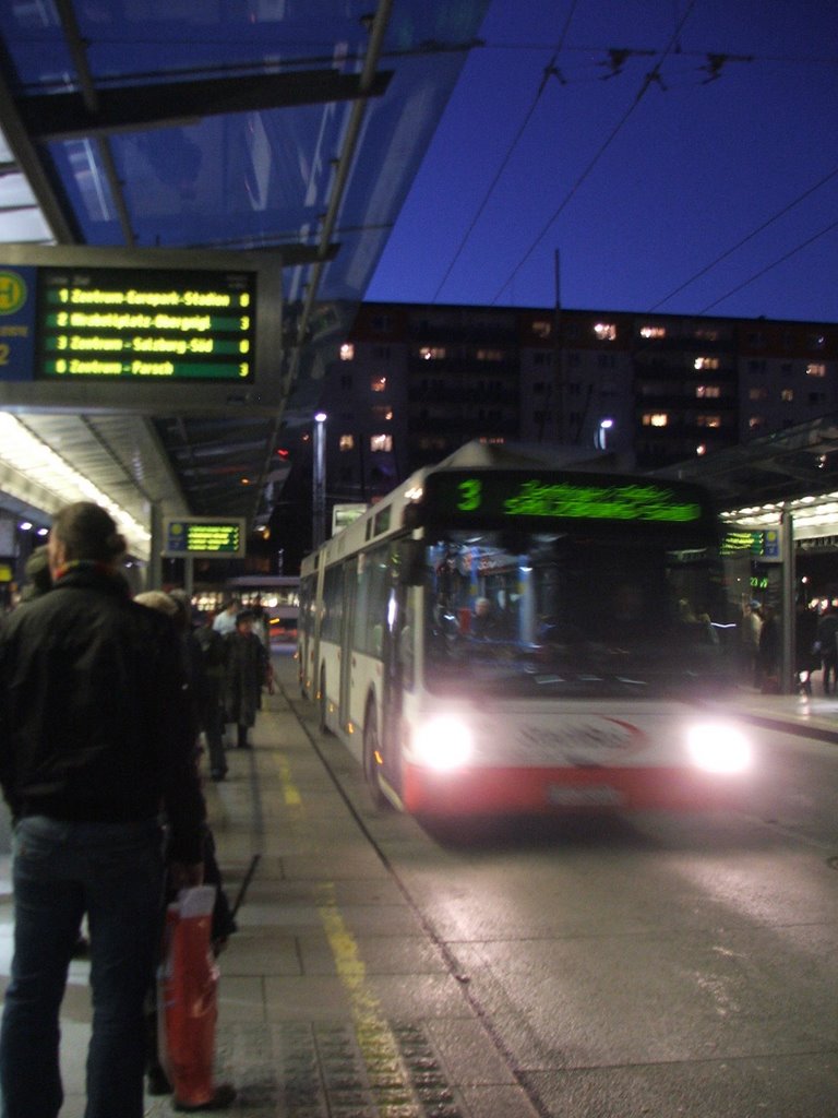 #3 Trolley-bus at Hauptbahhof Interchange, Sudtiroler Platz, Salzburg by John Goodall